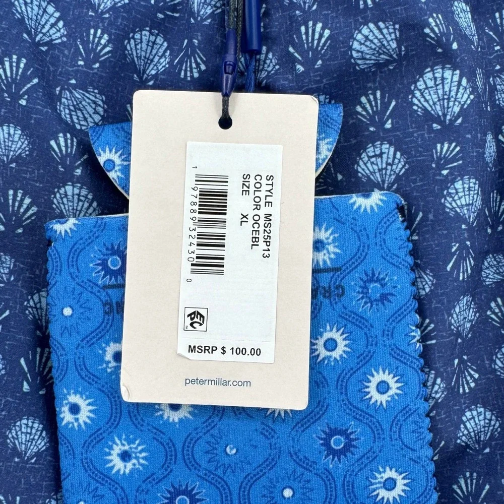 NWT Peter Millar Swim Trunks Mens XL Blue Seashell Crown MS25P13 Koozie